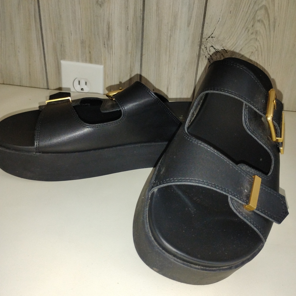 Indigod Black Sandals with Gold Buckles